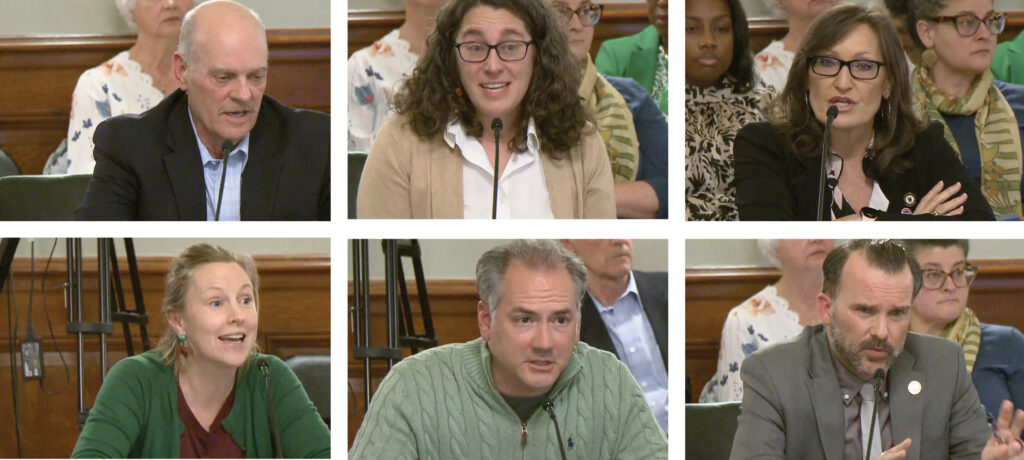 headshots of six people testifying at RI State House